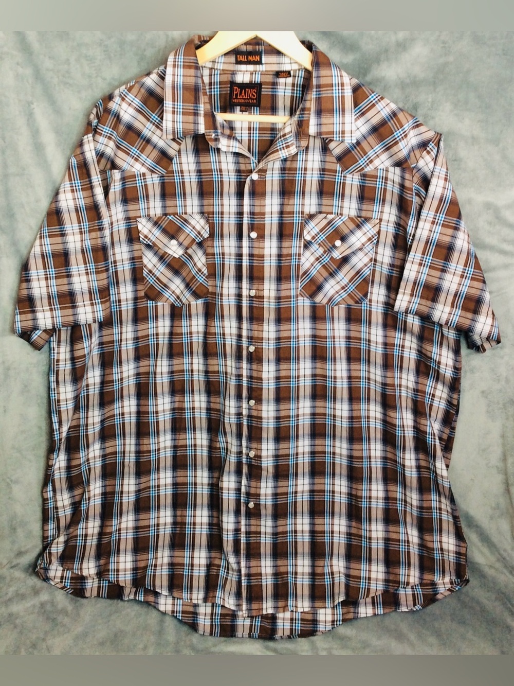 Plains Western Wear Pearl Snap Men’s Brown Plaid Short-Sleeve Shirt